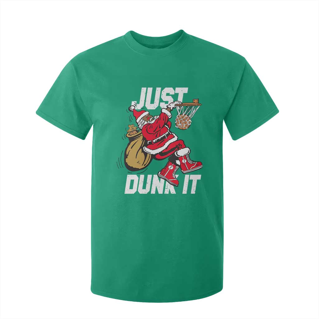 Funny Black Santa Christmas Basketball T Shirt For Kid Just Dunk It Xmas Sport - African Pride