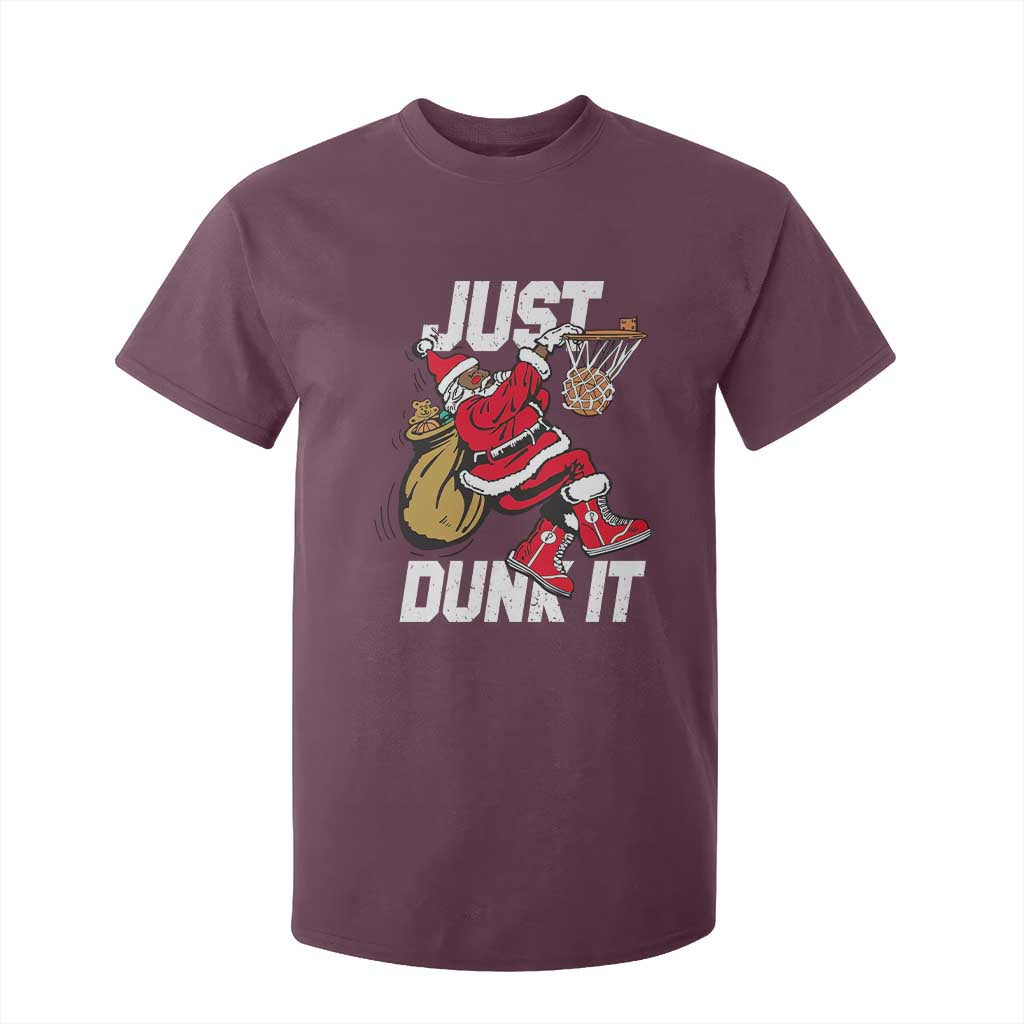 Funny Black Santa Christmas Basketball T Shirt For Kid Just Dunk It Xmas Sport - African Pride