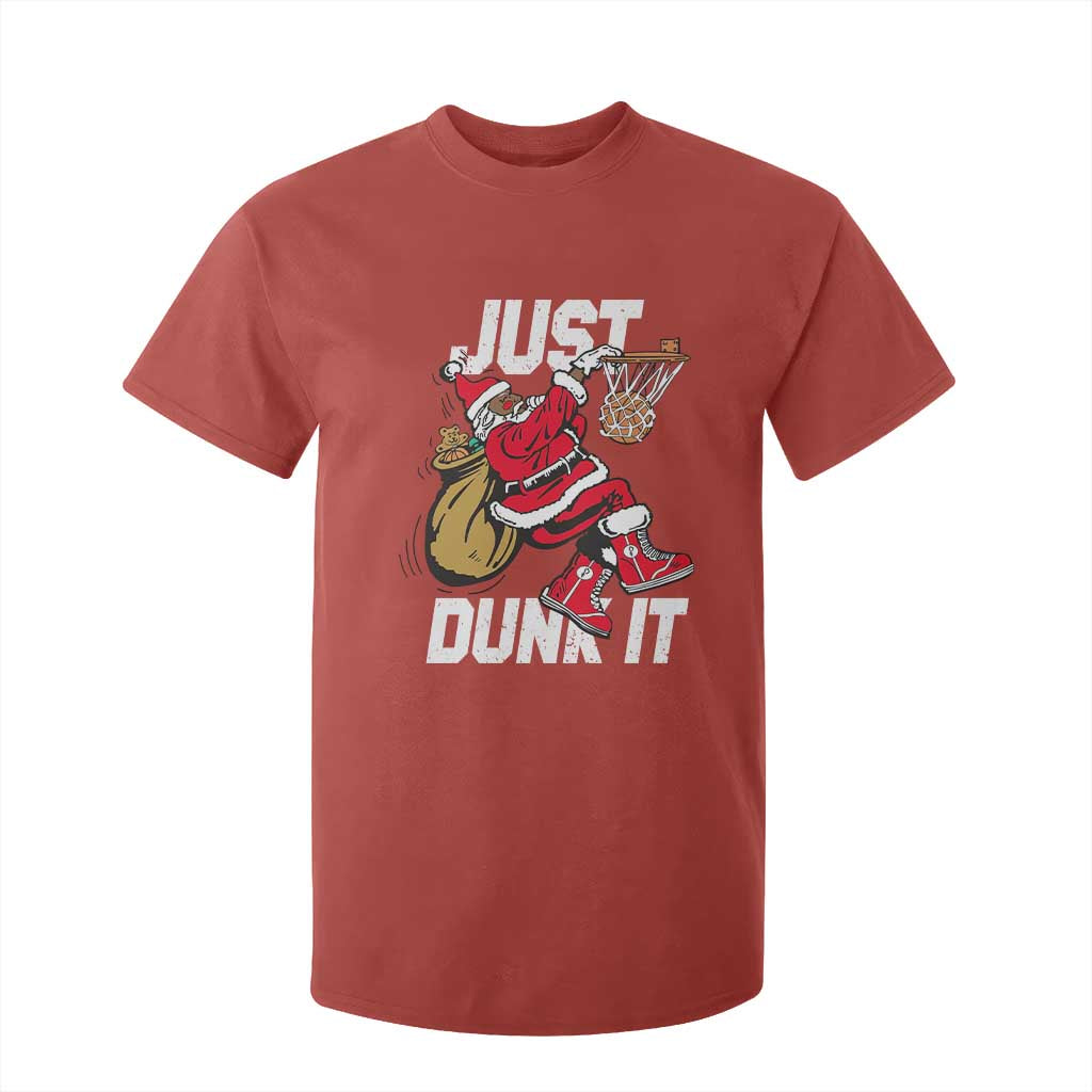 Funny Black Santa Christmas Basketball T Shirt For Kid Just Dunk It Xmas Sport - African Pride