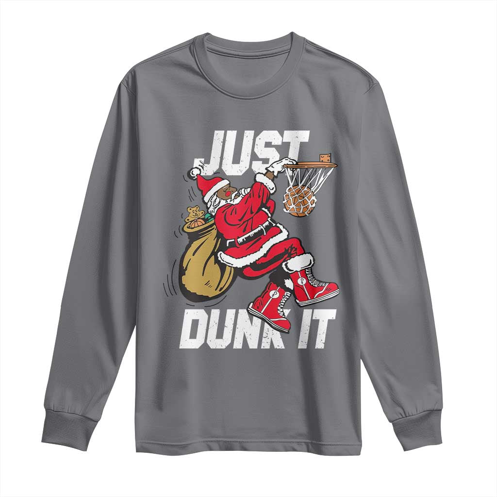 Funny Black Santa Christmas Basketball Long Sleeve Shirt Just Dunk It Xmas Sport - African Pride