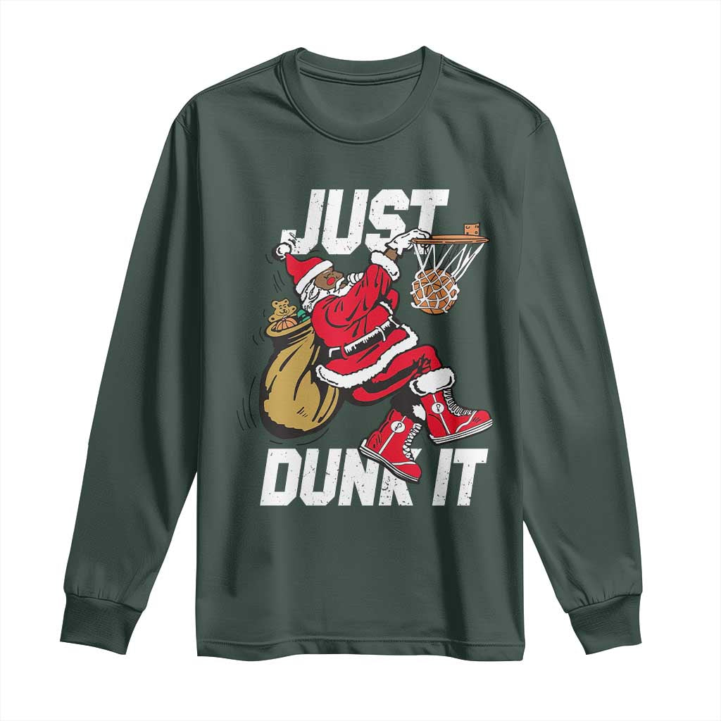 Funny Black Santa Christmas Basketball Long Sleeve Shirt Just Dunk It Xmas Sport - African Pride