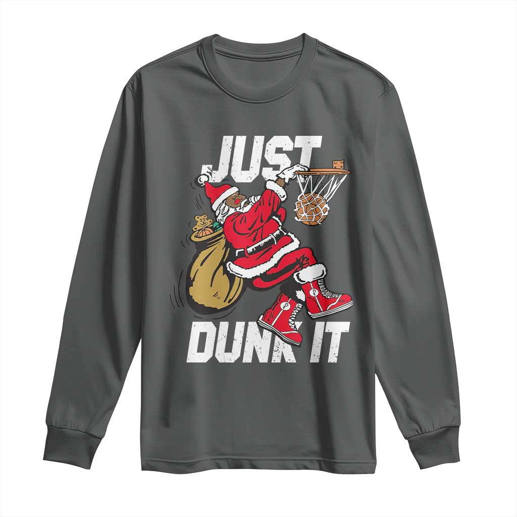 Funny Black Santa Christmas Basketball Long Sleeve Shirt Just Dunk It Xmas Sport - African Pride