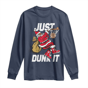 Funny Black Santa Christmas Basketball Long Sleeve Shirt Just Dunk It Xmas Sport - African Pride