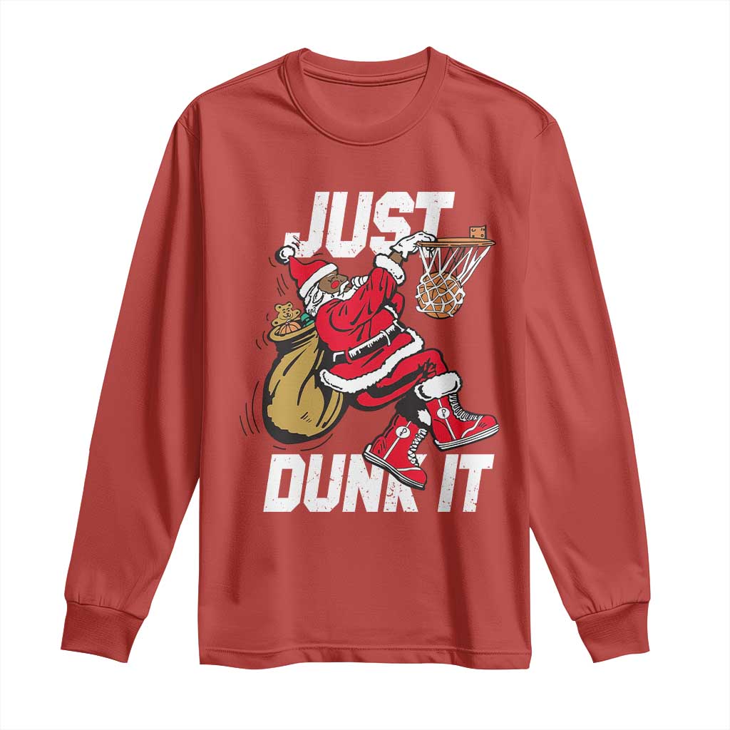 Funny Black Santa Christmas Basketball Long Sleeve Shirt Just Dunk It Xmas Sport - African Pride