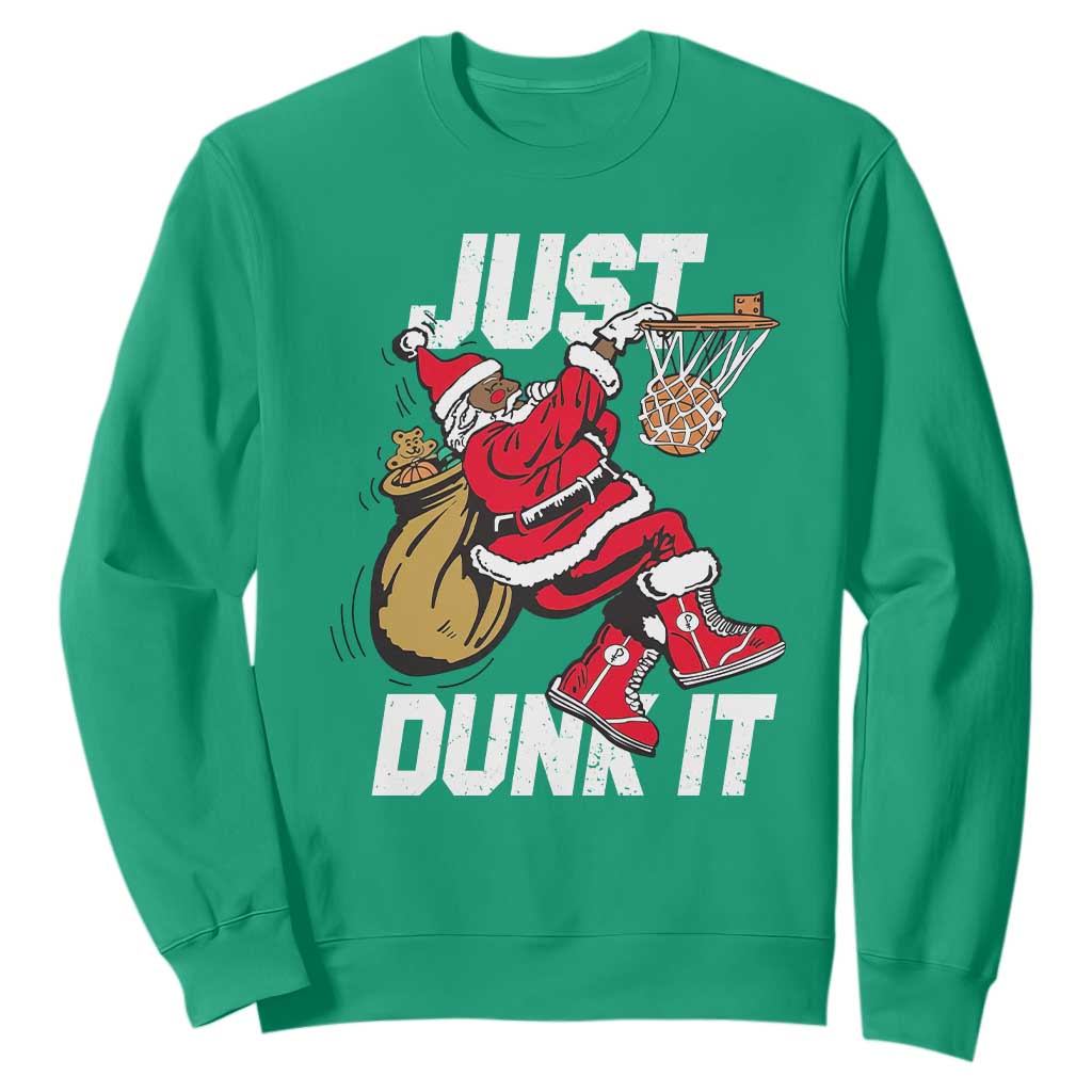 Funny Black Santa Christmas Basketball Sweatshirt Just Dunk It Xmas Sport - African Pride