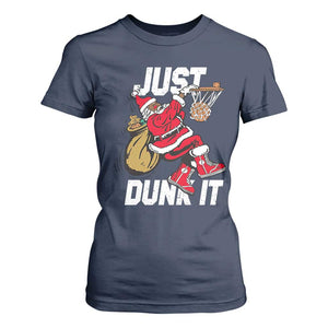 Funny Black Santa Christmas Basketball T Shirt For Women Just Dunk It Xmas Sport - African Pride