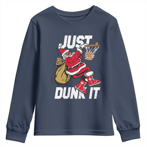 Funny Black Santa Christmas Basketball Youth Sweatshirt Just Dunk It Xmas Sport - African Pride