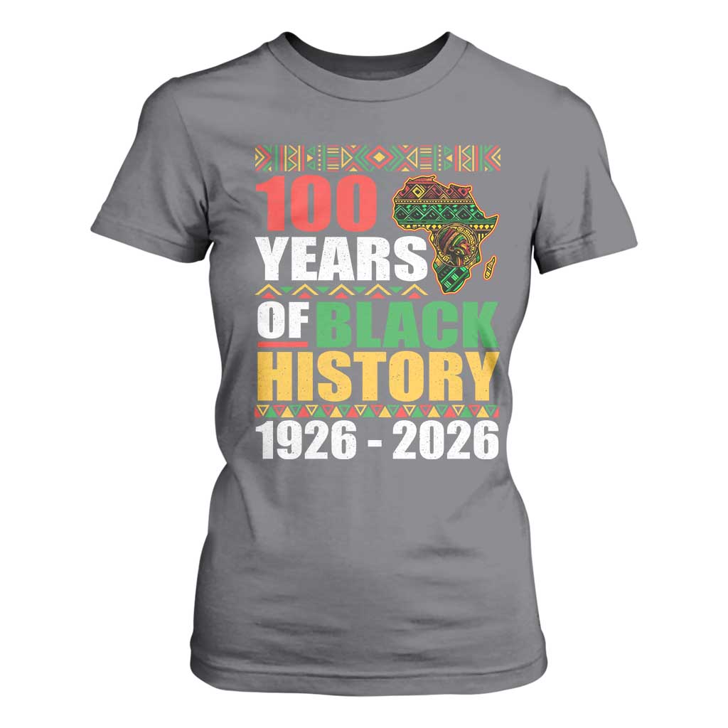 100 Years Of Black History 1926 2026 Centennial T Shirt For Women Africa Map