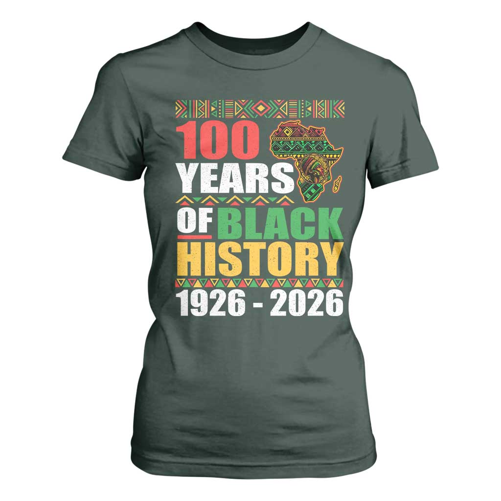 100 Years Of Black History 1926 2026 Centennial T Shirt For Women Africa Map