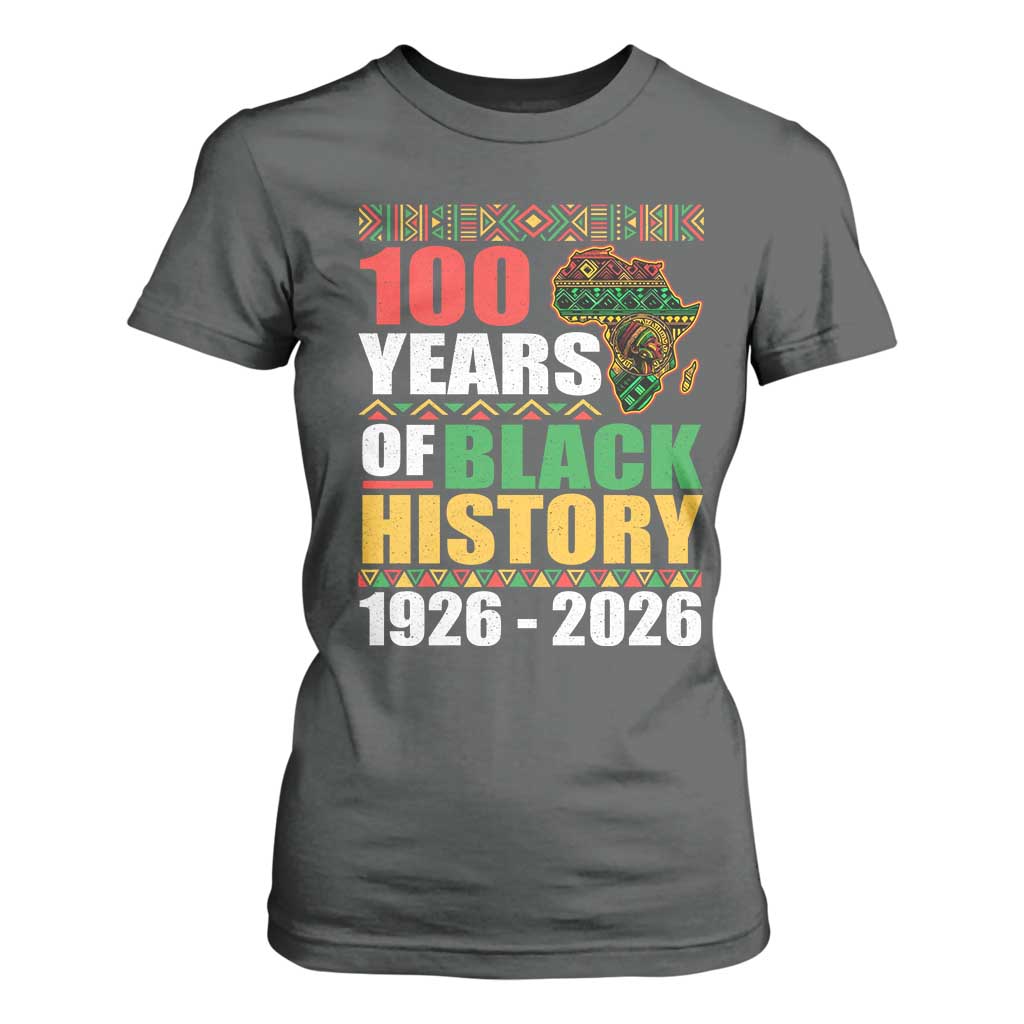 100 Years Of Black History 1926 2026 Centennial T Shirt For Women Africa Map