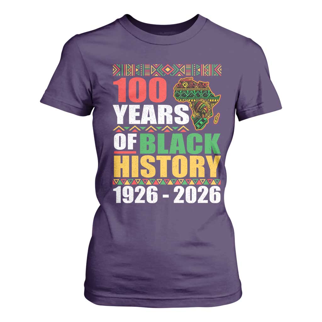 100 Years Of Black History 1926 2026 Centennial T Shirt For Women Africa Map