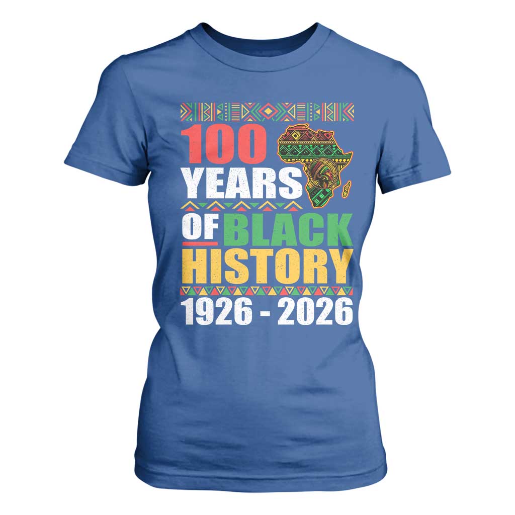 100 Years Of Black History 1926 2026 Centennial T Shirt For Women Africa Map