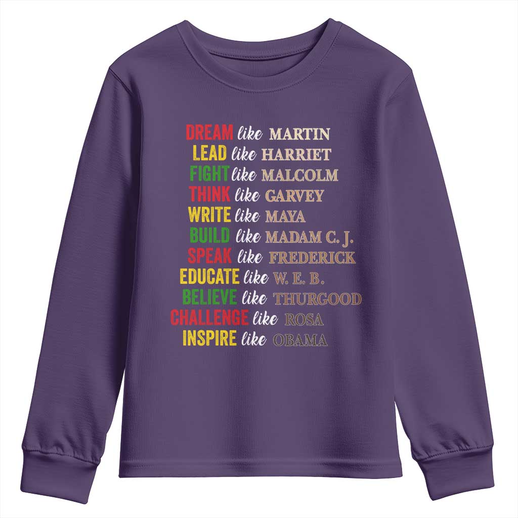 Black History Dream Like Martin Lead Like Harriet Youth Sweatshirt African American Leaders