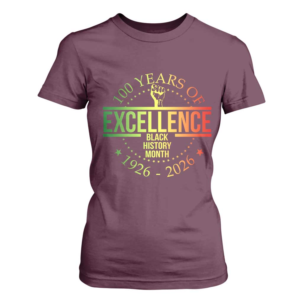 100 Years Of Excellence Black History Month 1926 2026 T Shirt For Women