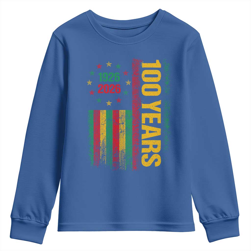 100 Years Of Black History Month Youth Sweatshirt African American Centennial Milestone American Flag