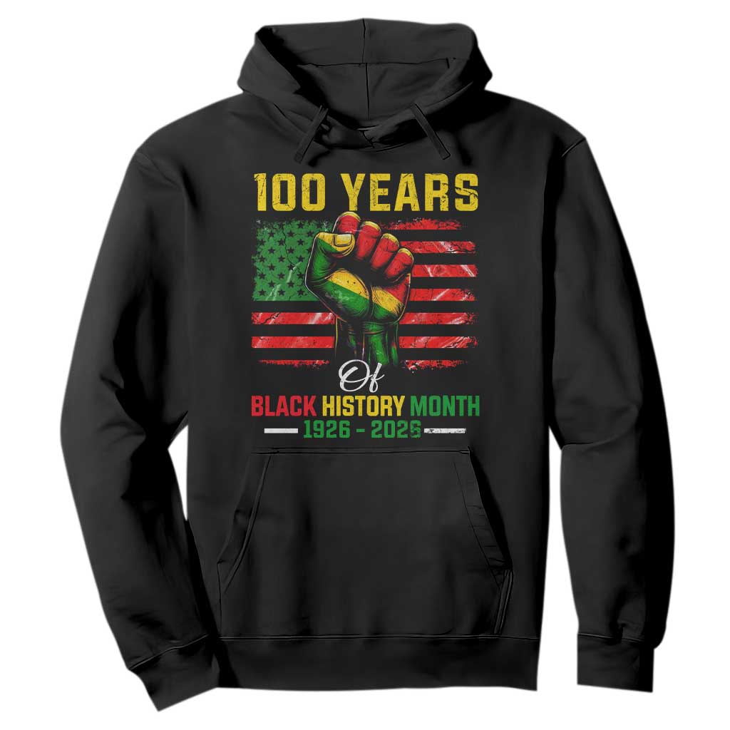 100 Years Of Black History Month Hoodie Hand Fist African American Milestone American Flag