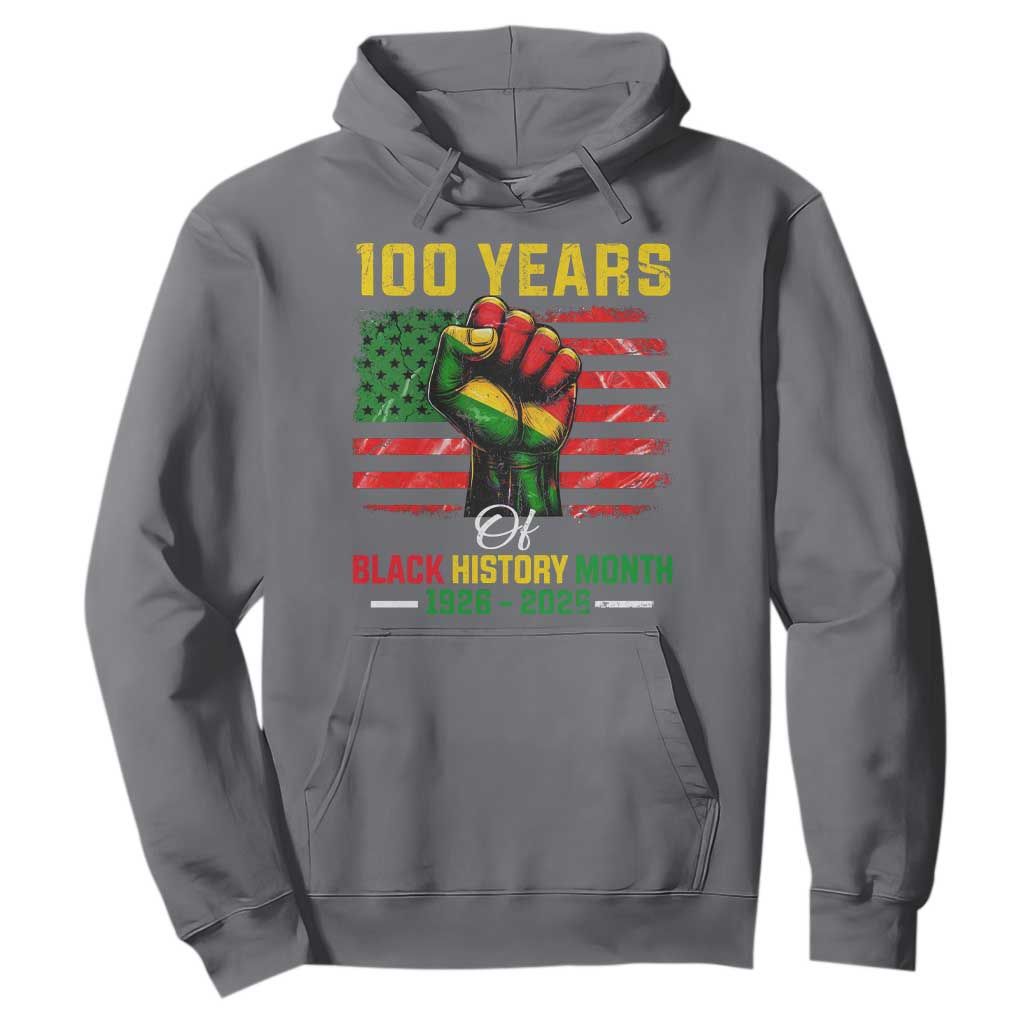 100 Years Of Black History Month Hoodie Hand Fist African American Milestone American Flag
