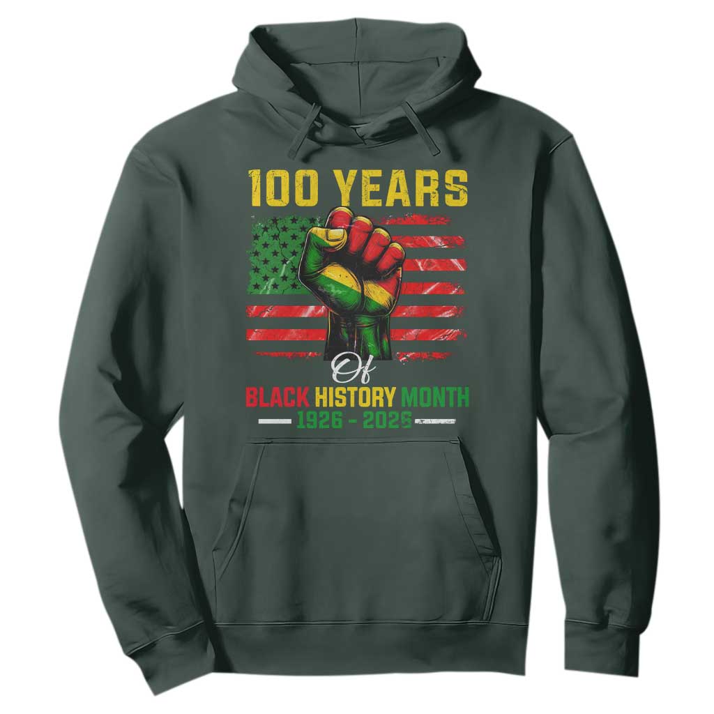 100 Years Of Black History Month Hoodie Hand Fist African American Milestone American Flag