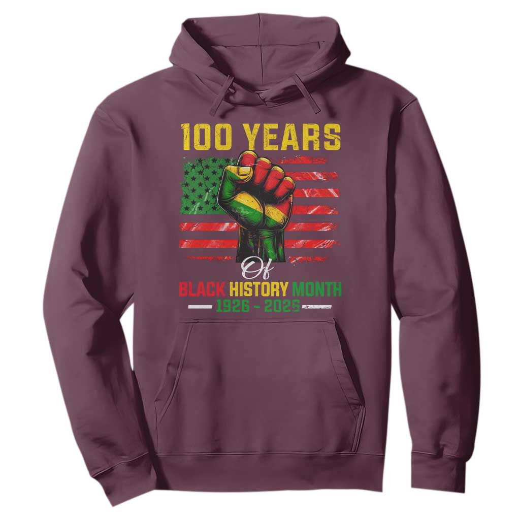 100 Years Of Black History Month Hoodie Hand Fist African American Milestone American Flag