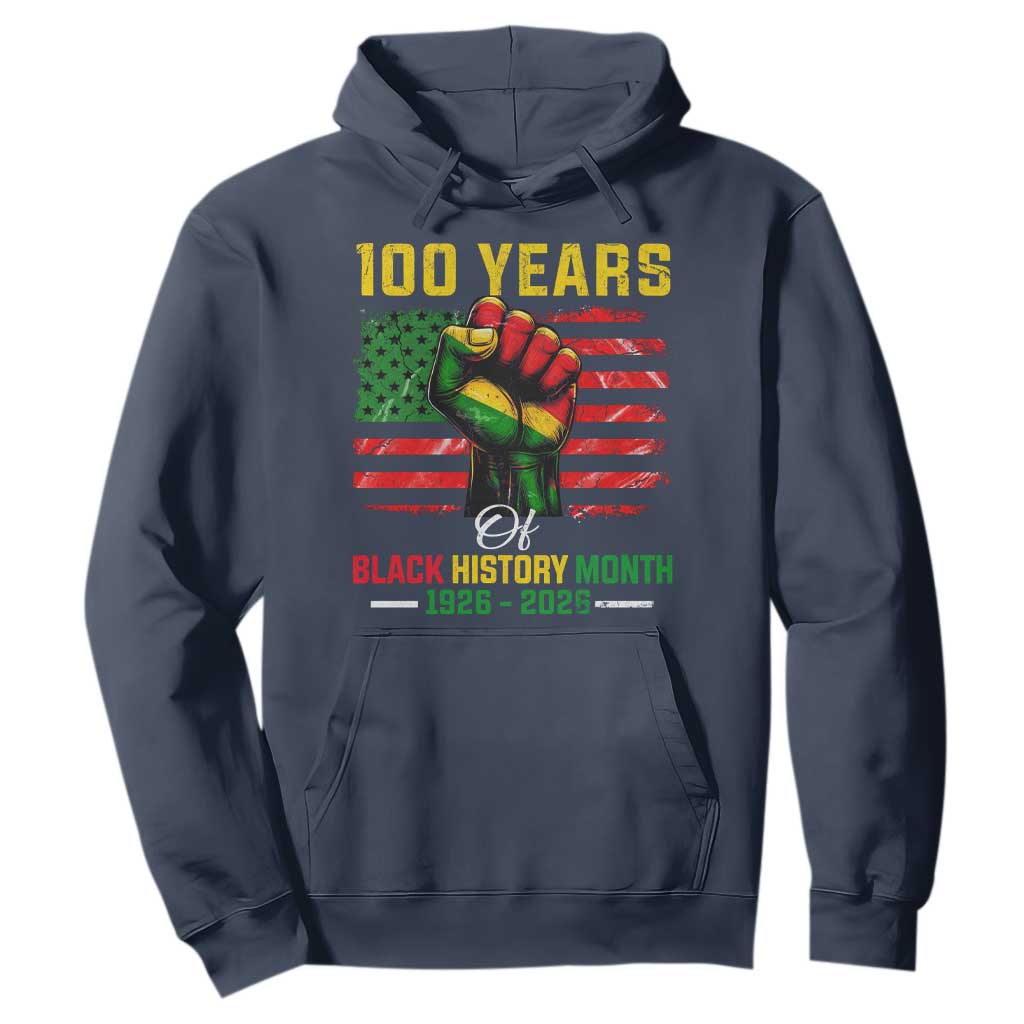 100 Years Of Black History Month Hoodie Hand Fist African American Milestone American Flag