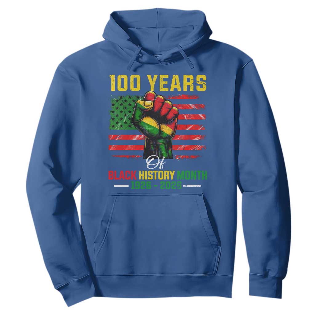 100 Years Of Black History Month Hoodie Hand Fist African American Milestone American Flag
