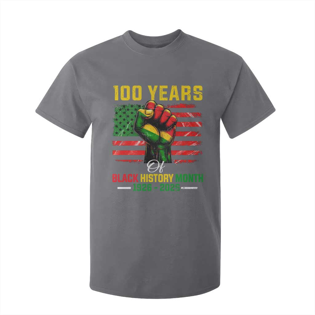 100 Years Of Black History Month T Shirt For Kid Hand Fist African American Milestone American Flag