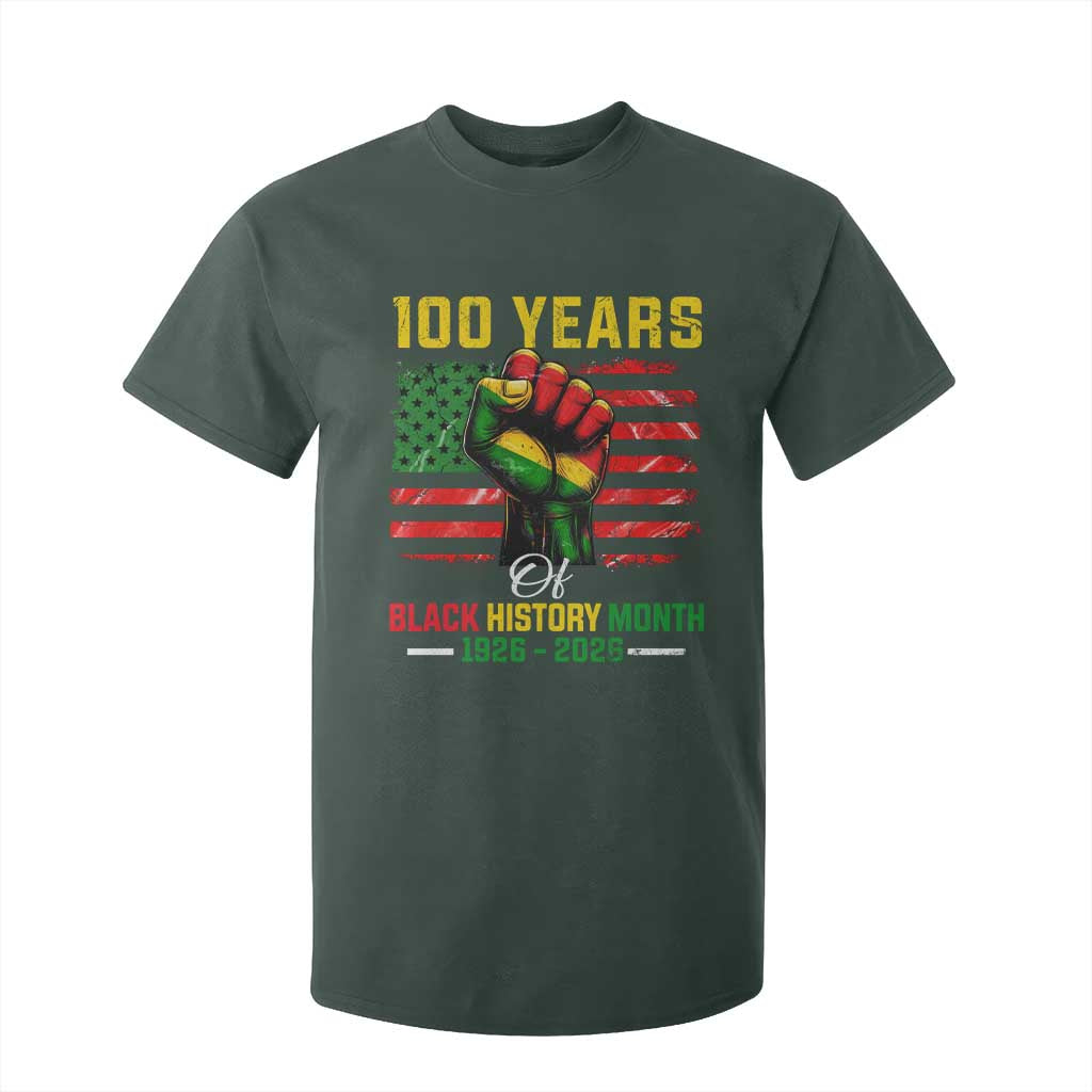 100 Years Of Black History Month T Shirt For Kid Hand Fist African American Milestone American Flag