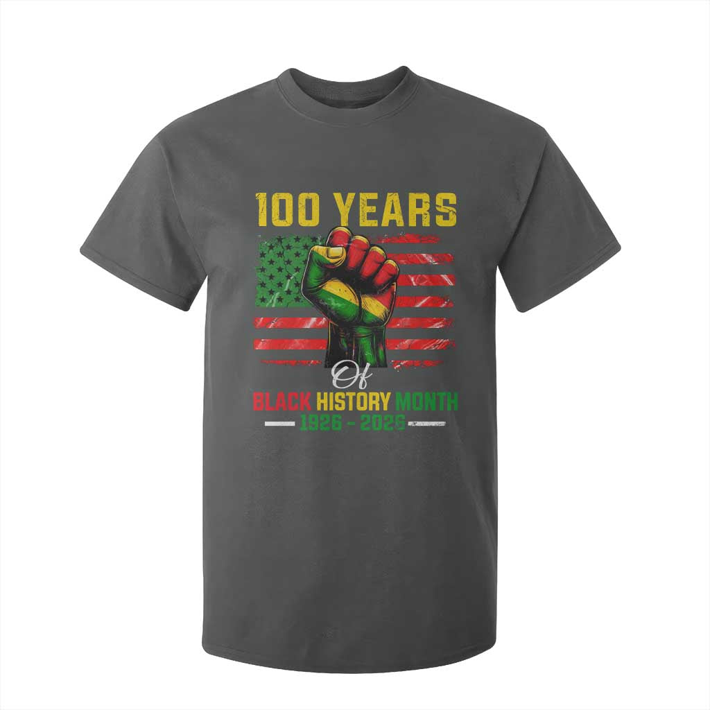 100 Years Of Black History Month T Shirt For Kid Hand Fist African American Milestone American Flag
