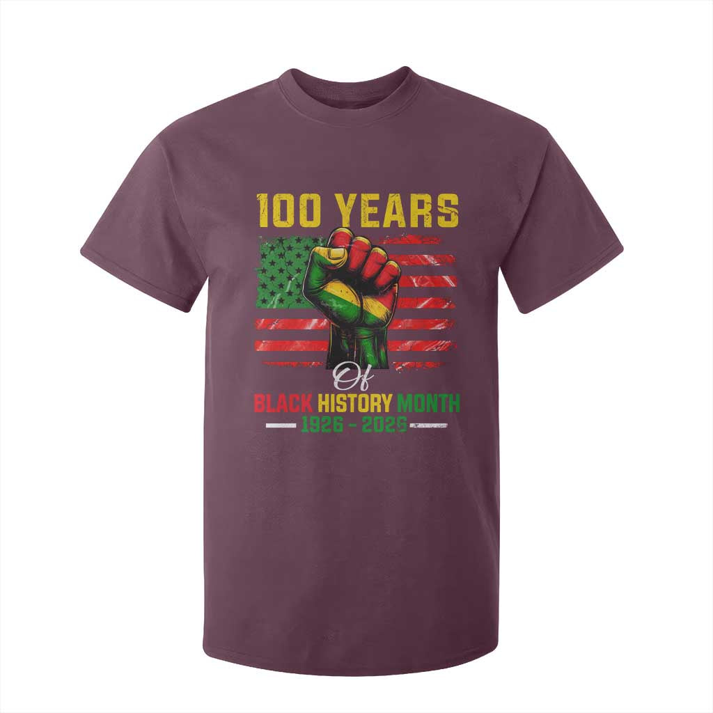 100 Years Of Black History Month T Shirt For Kid Hand Fist African American Milestone American Flag