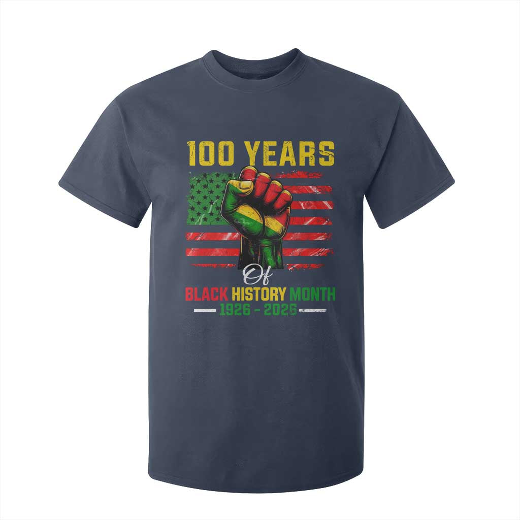 100 Years Of Black History Month T Shirt For Kid Hand Fist African American Milestone American Flag