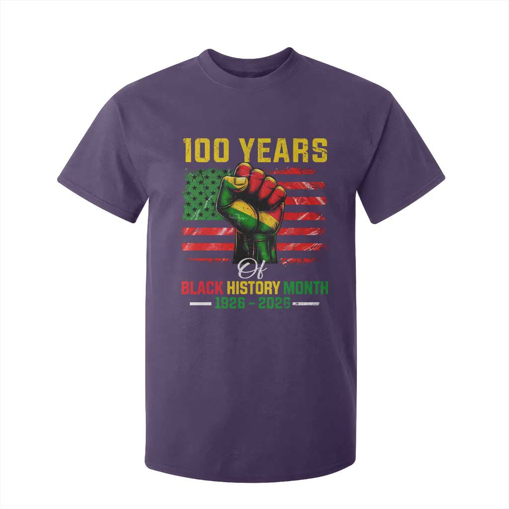 100 Years Of Black History Month T Shirt For Kid Hand Fist African American Milestone American Flag