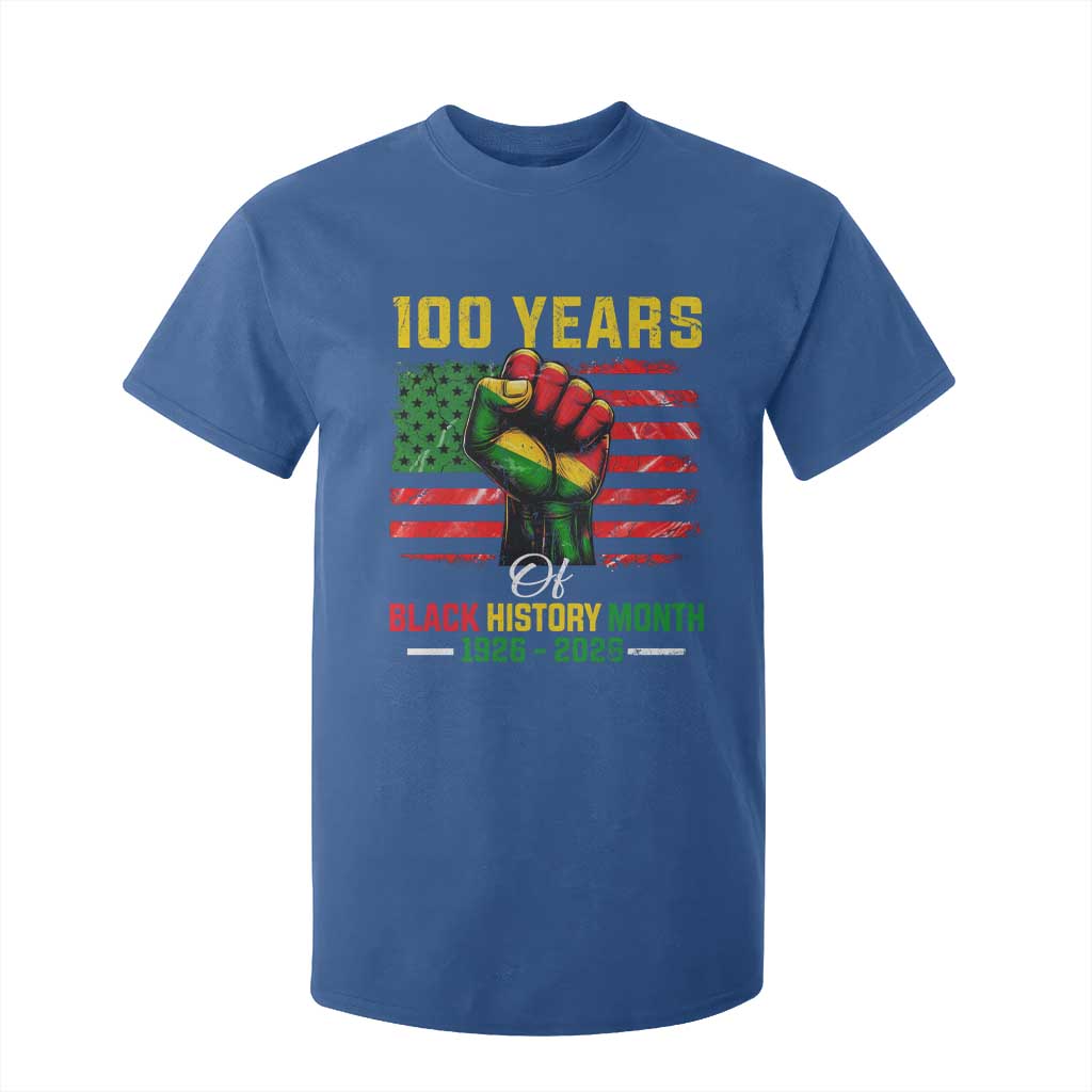 100 Years Of Black History Month T Shirt For Kid Hand Fist African American Milestone American Flag