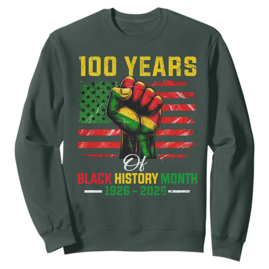 100 Years Of Black History Month Sweatshirt Hand Fist African American Milestone American Flag