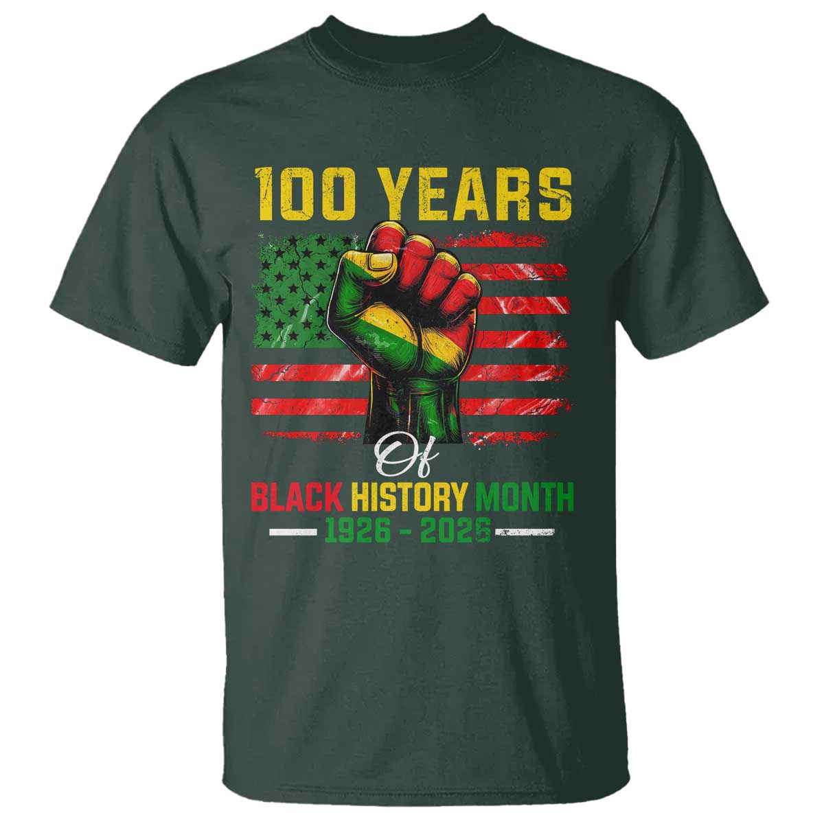 100 Years Of Black History Month T Shirt Hand Fist African American Milestone American Flag