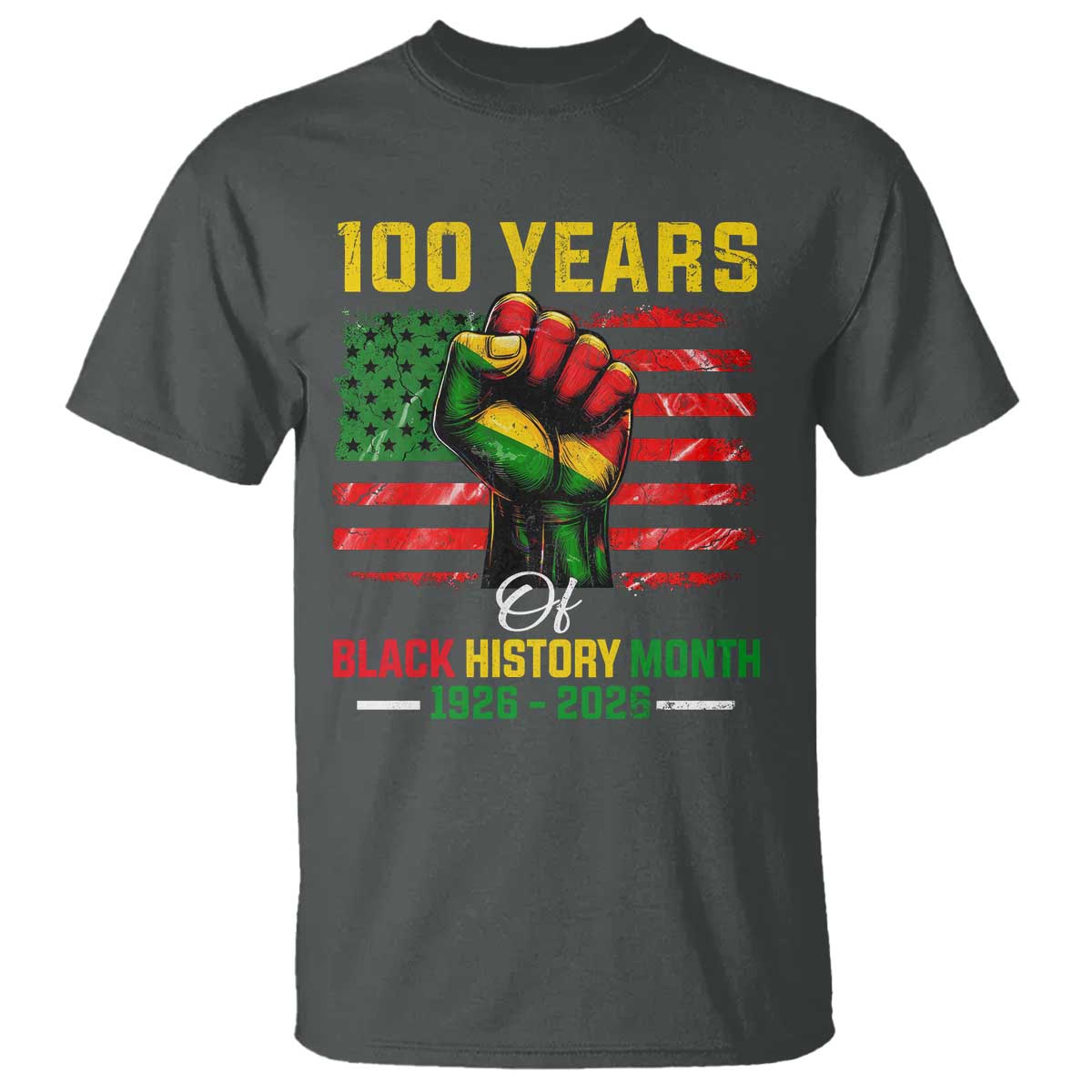 100 Years Of Black History Month T Shirt Hand Fist African American Milestone American Flag