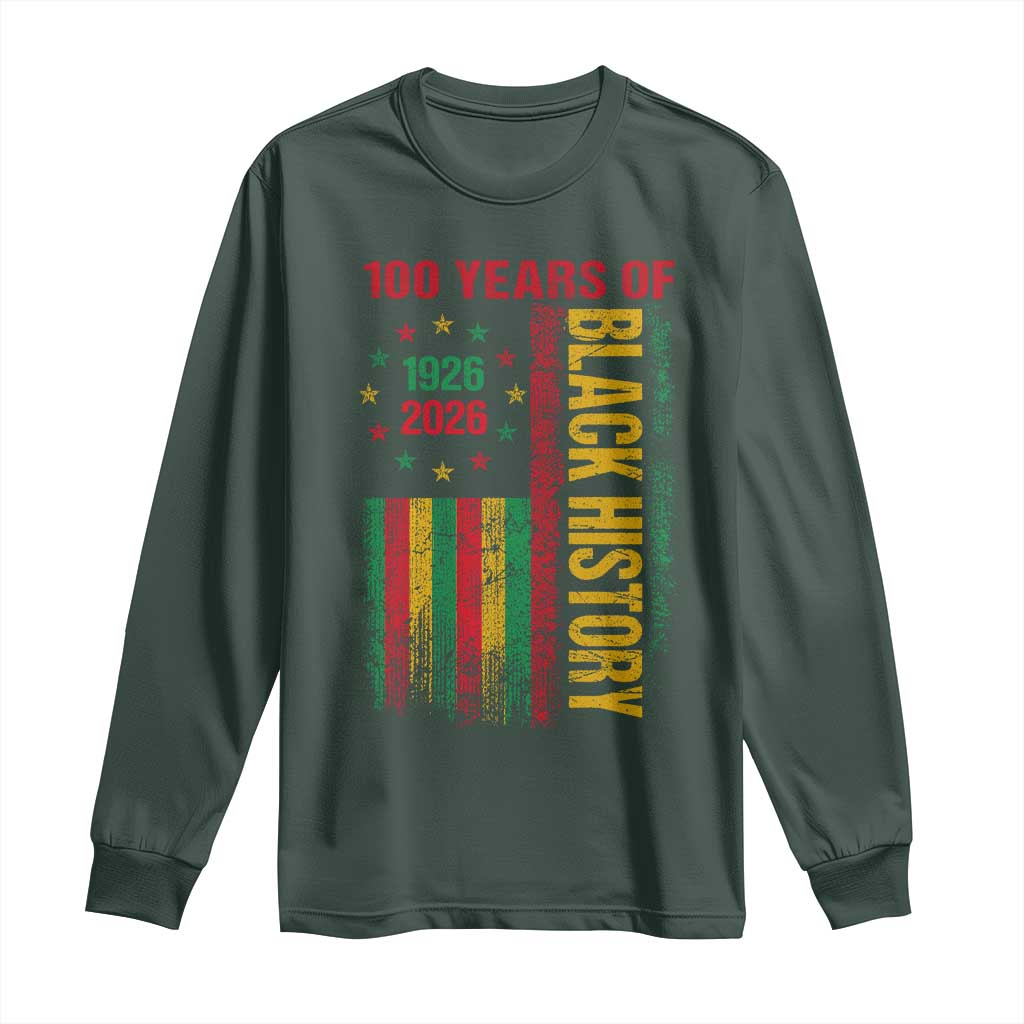 100 Years Of Black History Long Sleeve Shirt Centennial Milestone Vintage African American Flag