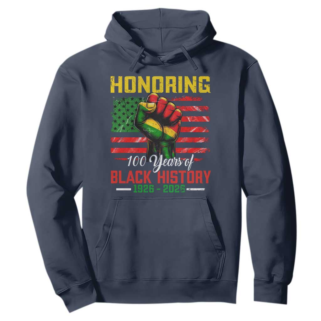 Honoring 100 Years Of Black History Hoodie Hand Fist Vintage American Flag