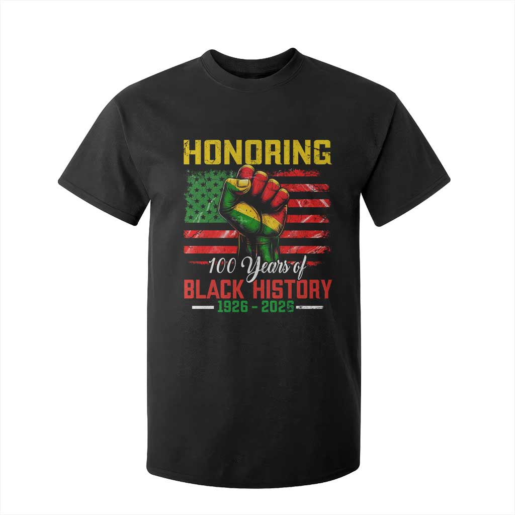 Honoring 100 Years Of Black History T Shirt For Kid Hand Fist Vintage American Flag