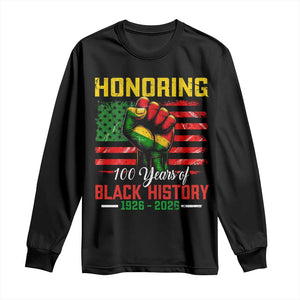 Honoring 100 Years Of Black History Long Sleeve Shirt Hand Fist Vintage American Flag