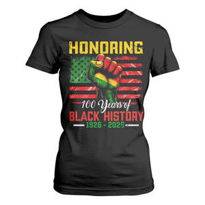 Honoring 100 Years Of Black History T Shirt For Women Hand Fist Vintage American Flag