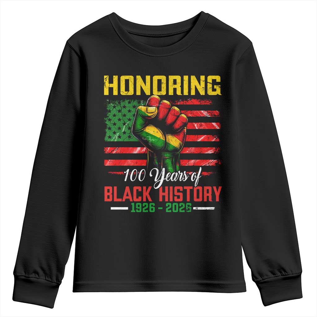 Honoring 100 Years Of Black History Youth Sweatshirt Hand Fist Vintage American Flag