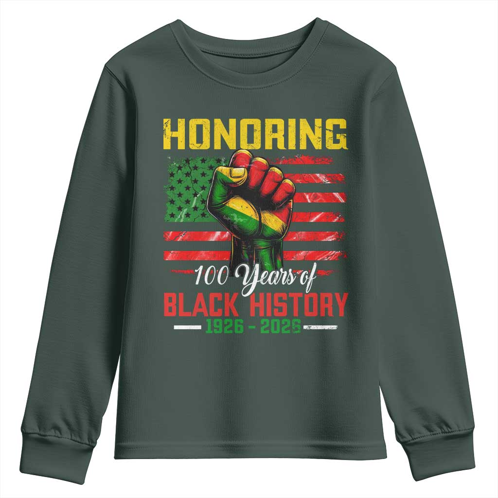 Honoring 100 Years Of Black History Youth Sweatshirt Hand Fist Vintage American Flag