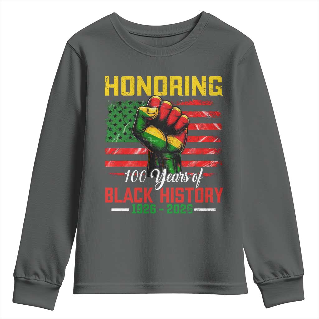Honoring 100 Years Of Black History Youth Sweatshirt Hand Fist Vintage American Flag