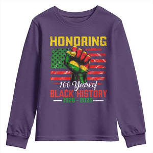 Honoring 100 Years Of Black History Youth Sweatshirt Hand Fist Vintage American Flag