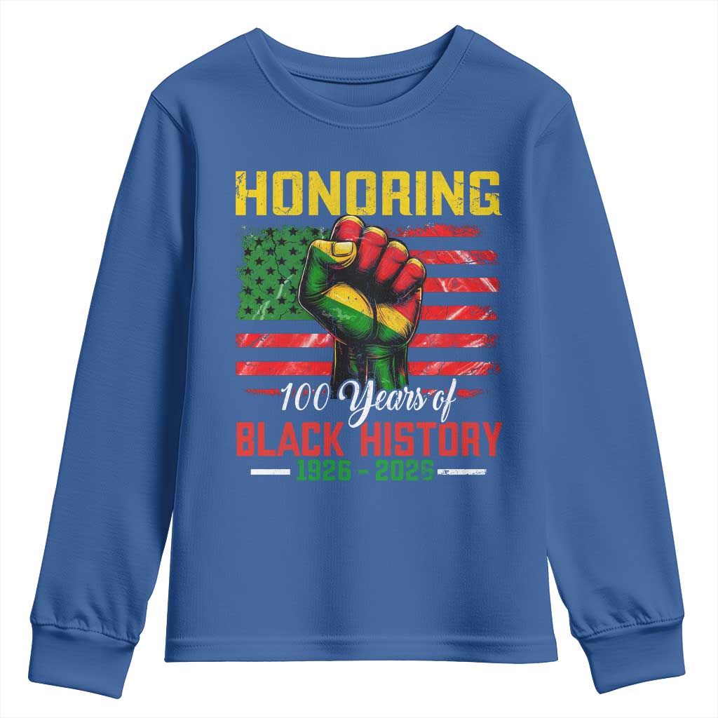 Honoring 100 Years Of Black History Youth Sweatshirt Hand Fist Vintage American Flag