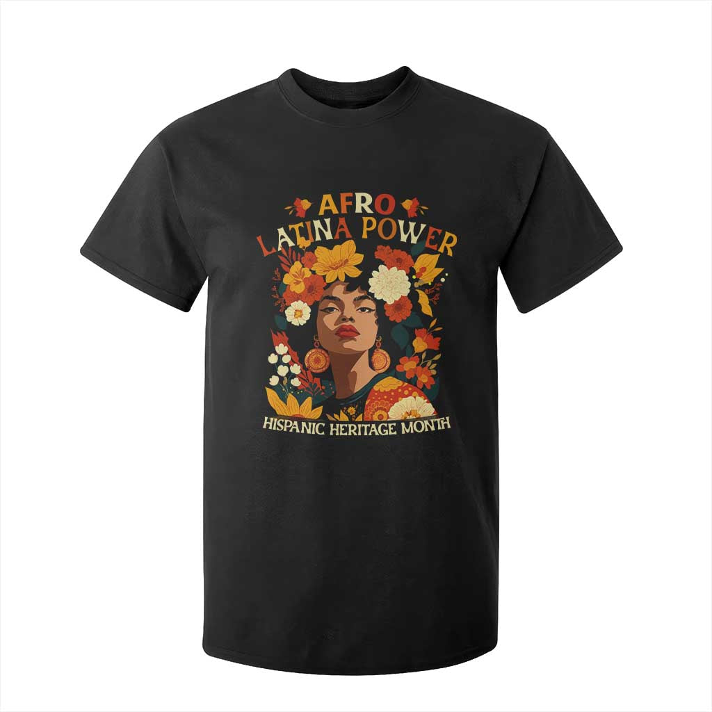 Afro Latina Power T Shirt For Kid Hispanic Heritage Month Flowers - African Pride
