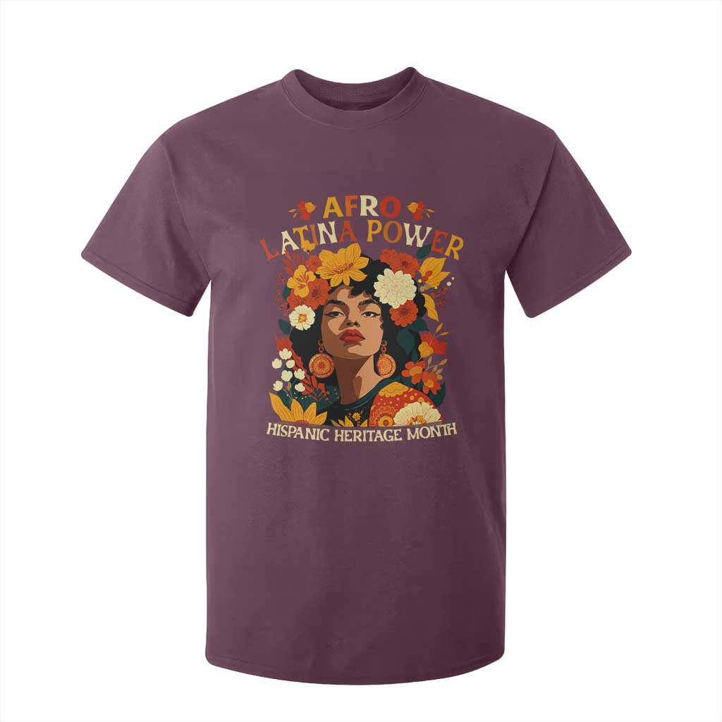 Afro Latina Power T Shirt For Kid Hispanic Heritage Month Flowers - African Pride