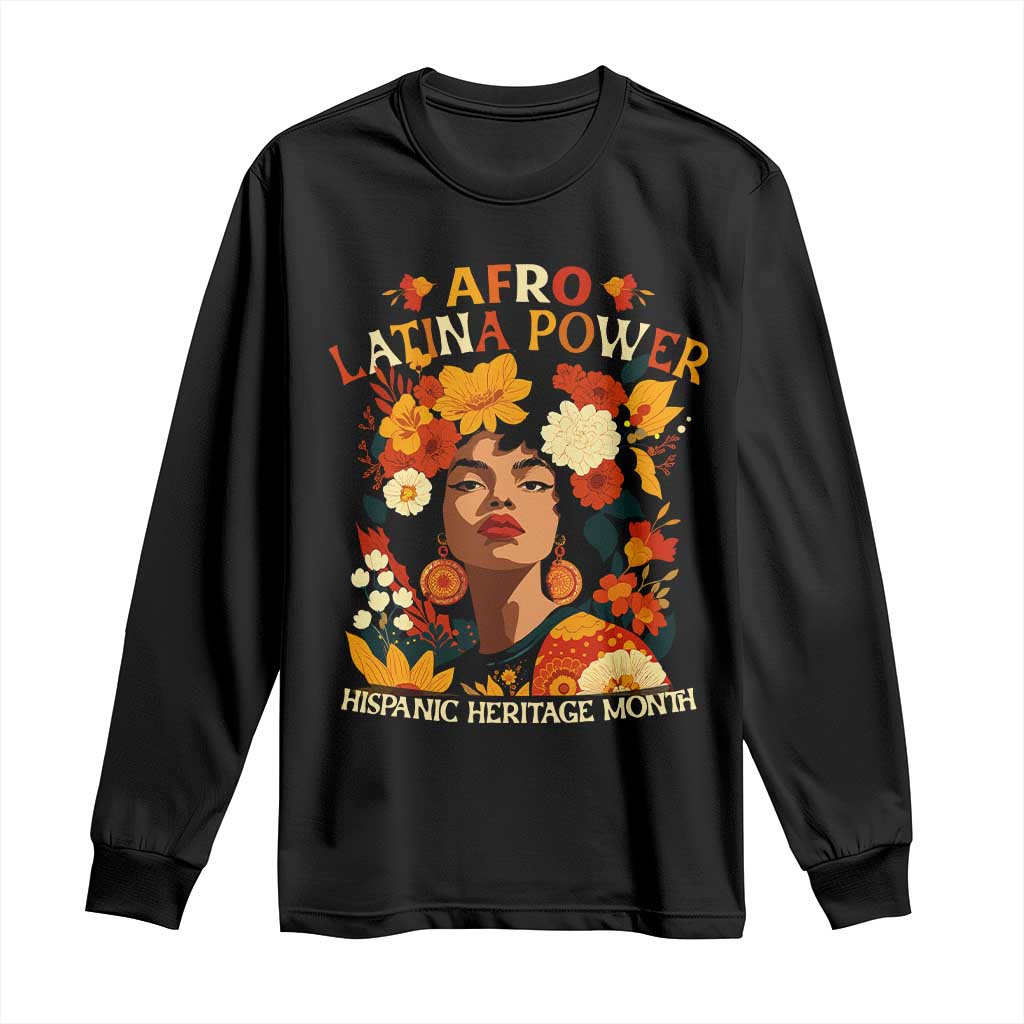Afro Latina Power Long Sleeve Shirt Hispanic Heritage Month Flowers - African Pride