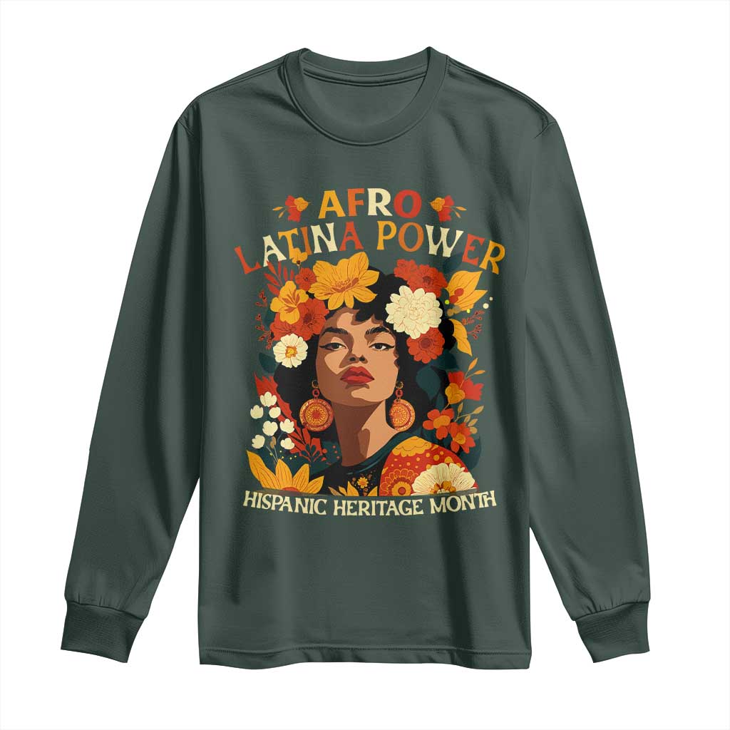Afro Latina Power Long Sleeve Shirt Hispanic Heritage Month Flowers - African Pride