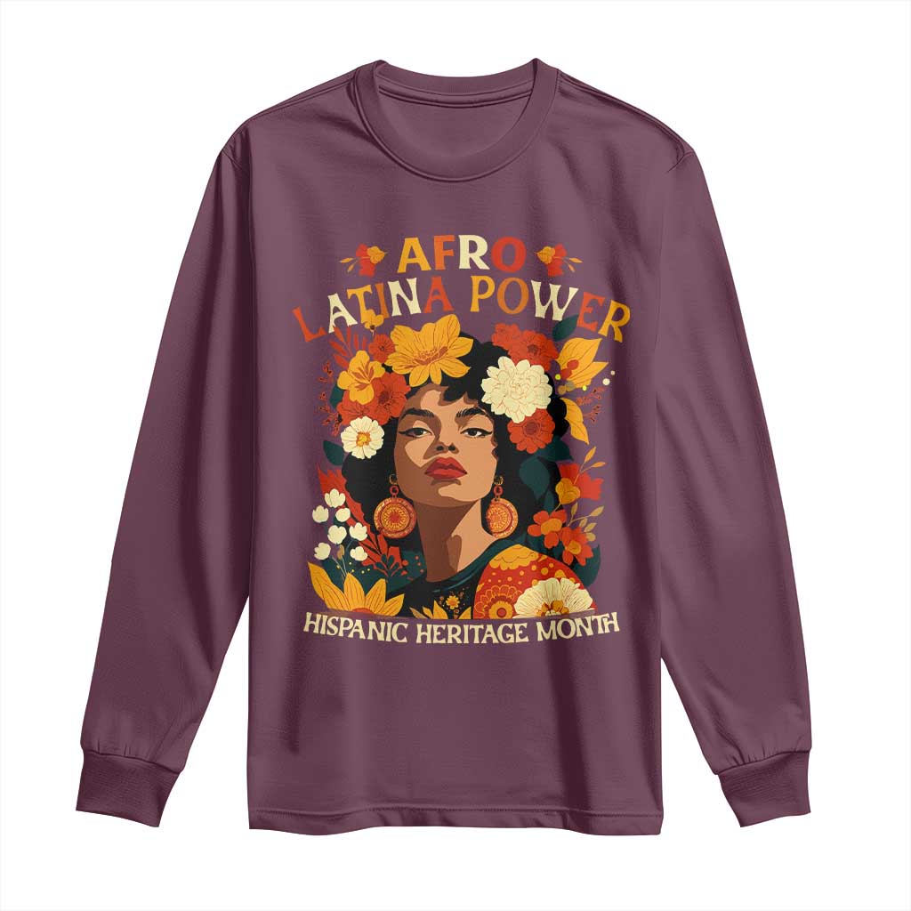 Afro Latina Power Long Sleeve Shirt Hispanic Heritage Month Flowers - African Pride